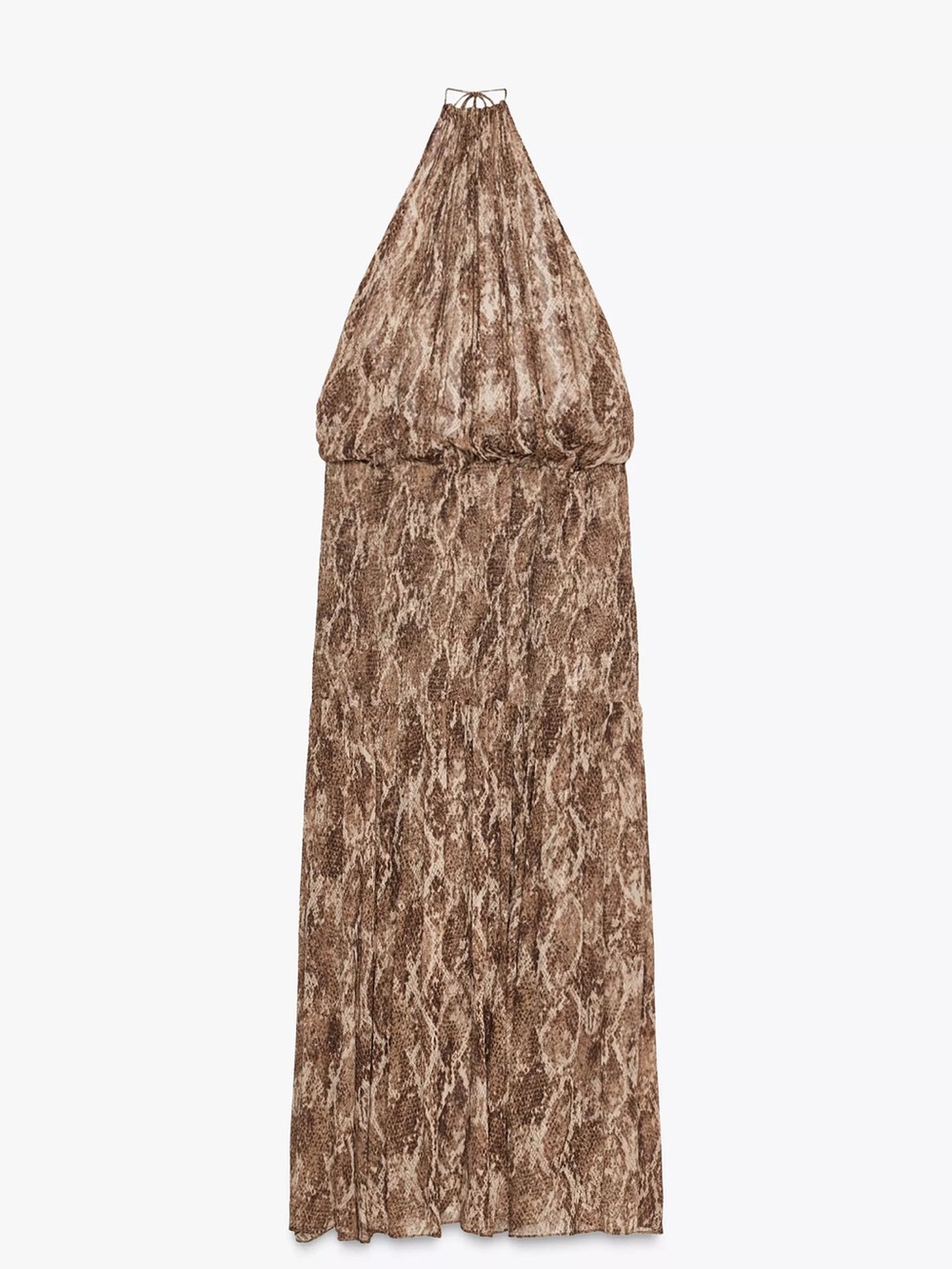 Zara Brown Snake Printed Halter Midi Dress - Picture 2 of 8